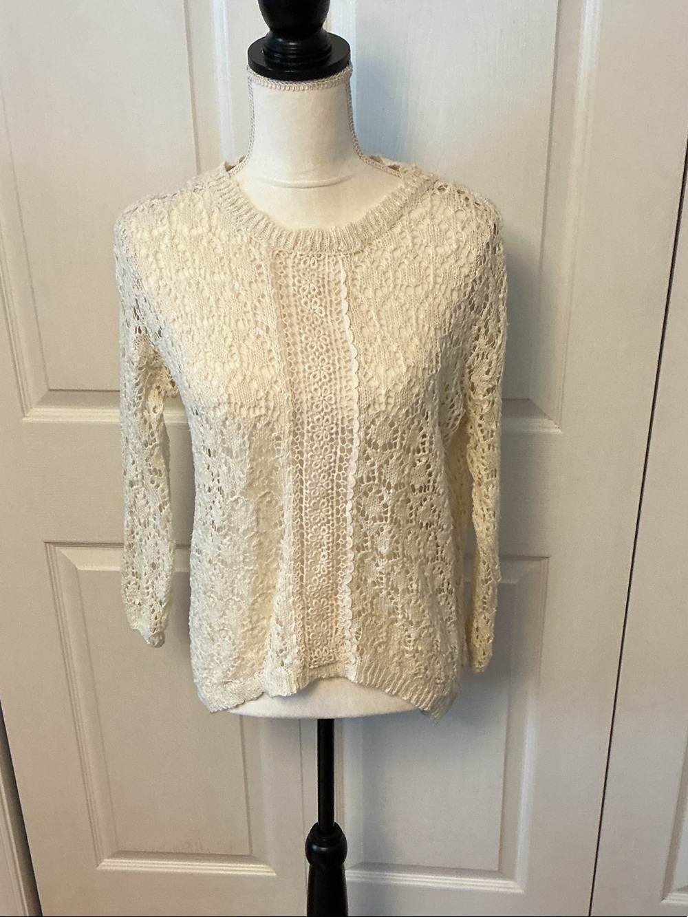Poof! Ivory Crochet Knit Long Sleeve Top